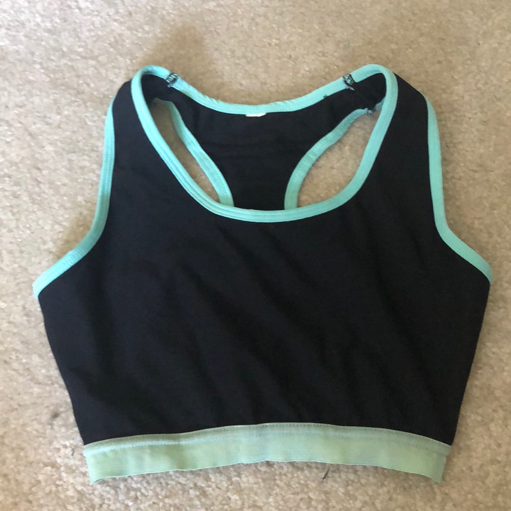 Black and turquoise sports bra